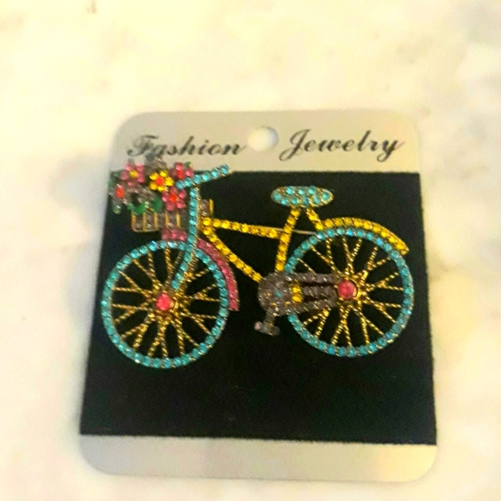 Rhinestone Bicycle Brooch